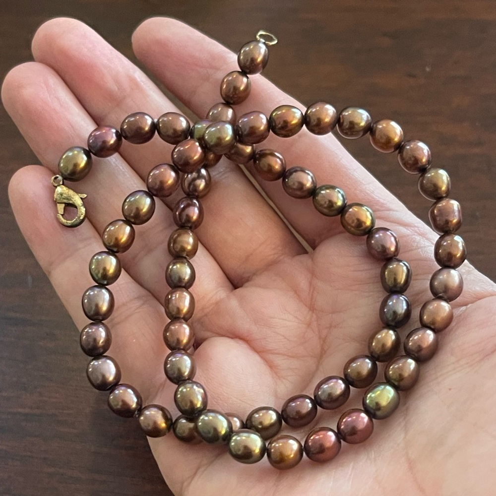 Chocolate brown peacock 7mm freshwater pearl necklace